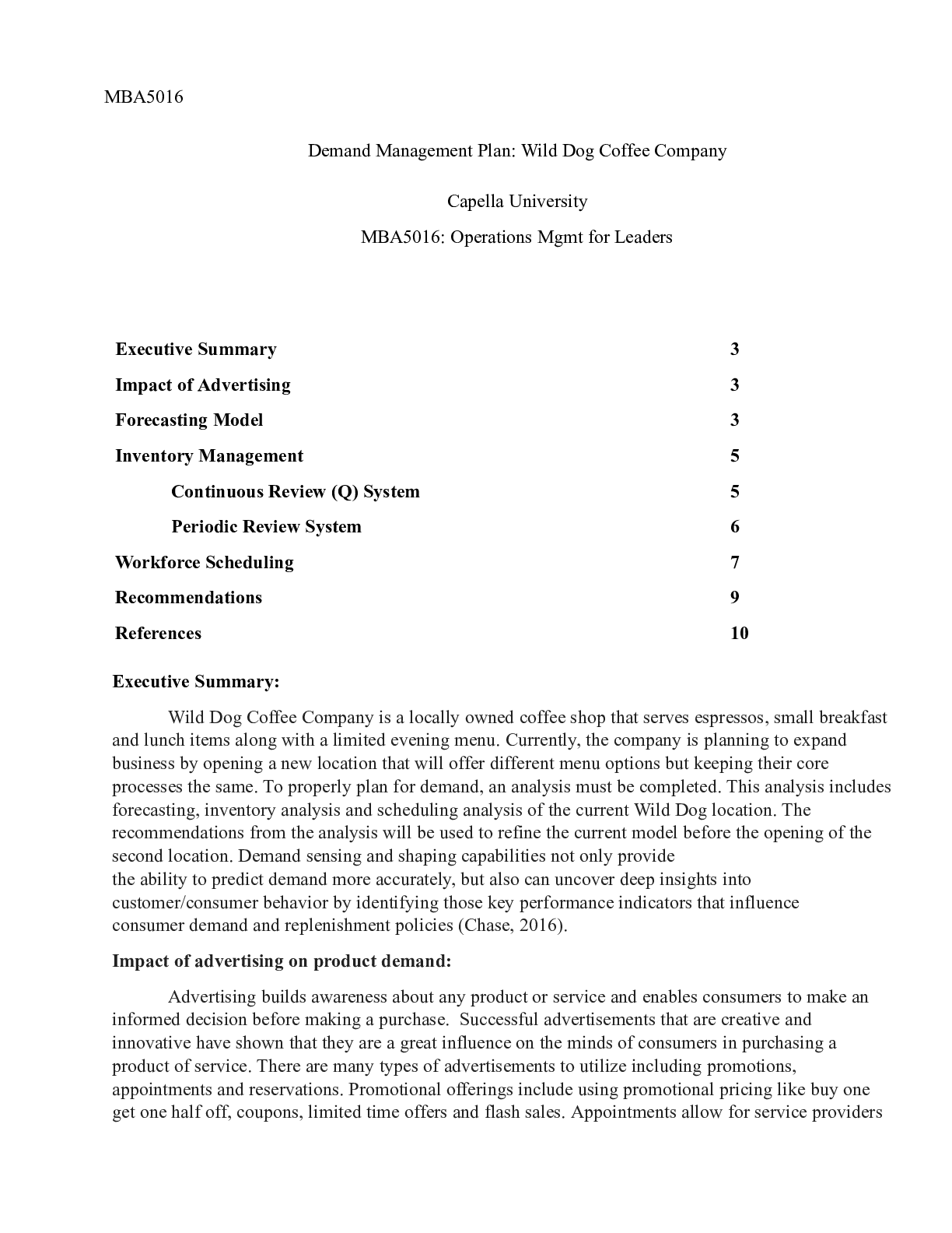 Preview image of Assignment 2 Demand Managment.docx    MBA5016  Demand Management Plan: Wild Dog Coffee Com document